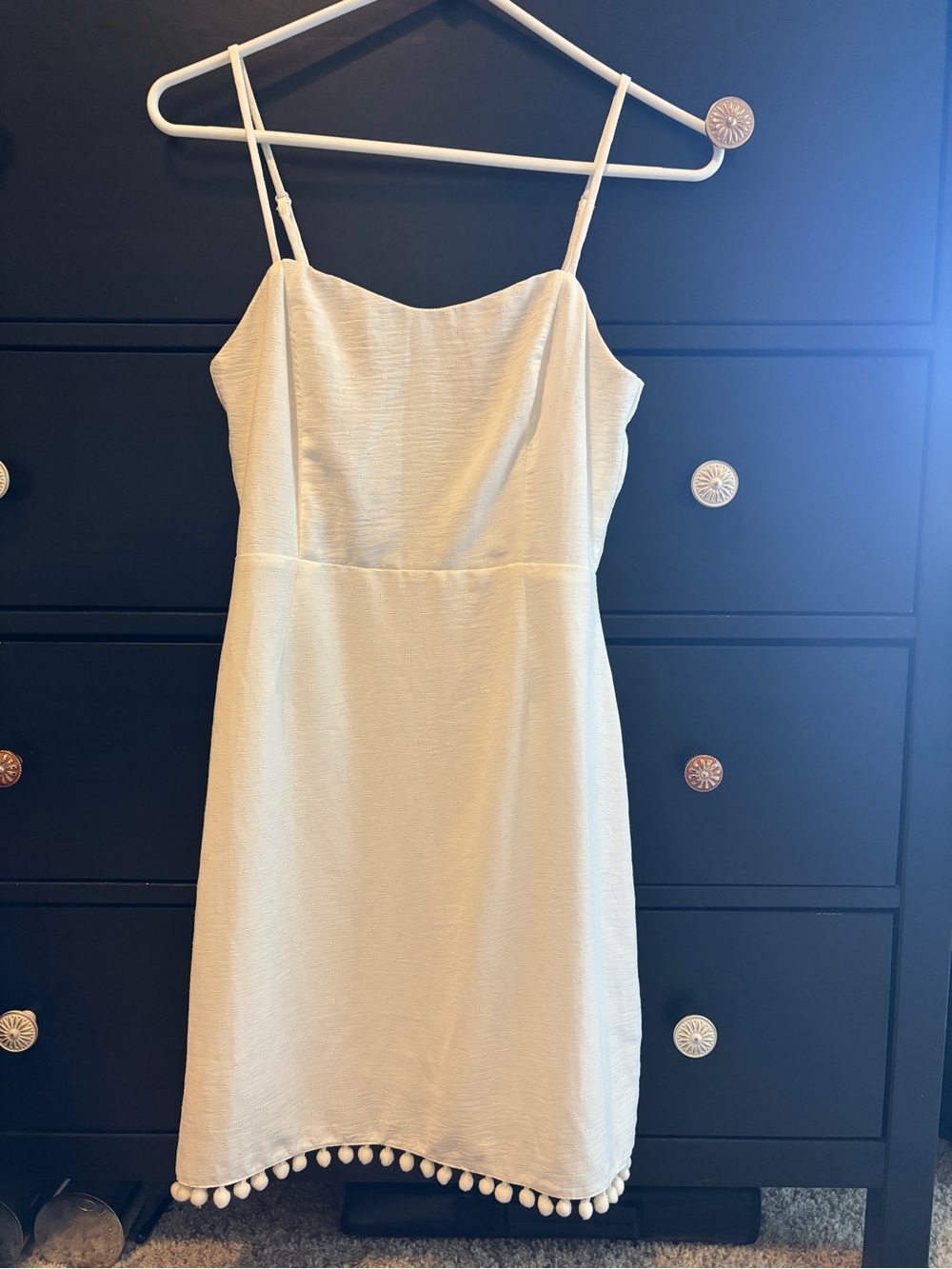 Altar'd State Ivory/Off-White Pom Trim Spaghetti Strap Dress